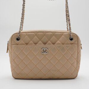 CHANEL Large Beige Quilted Camera Case Bag - Pre-Owned